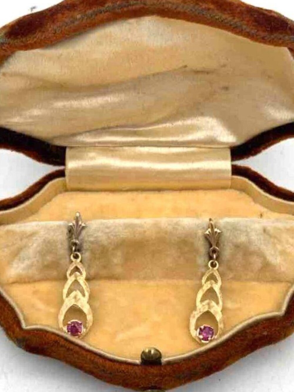 14k Gold Ruby Earrings Florentine Dangle Post VINTAGE